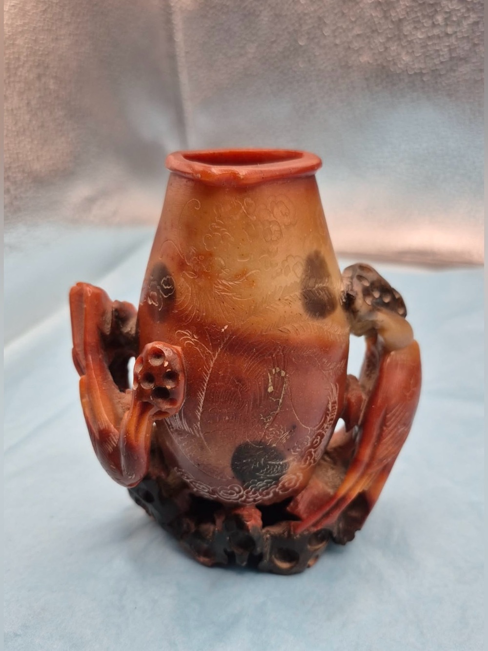 Antique Stone Chinese Vase or Brush Wash / Holder Hand-Carved Soapstone w Dragon